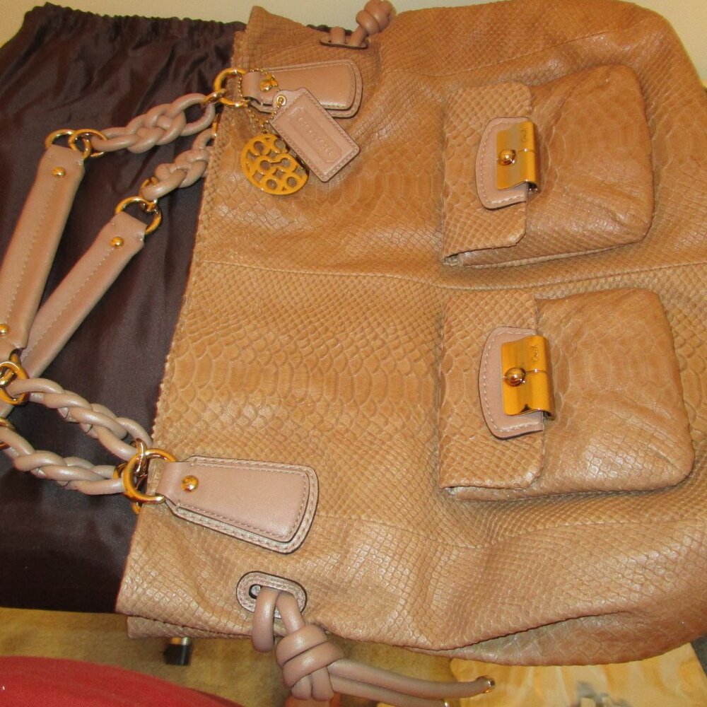 Coach Kristin Tan Python-Embossed Pocket Tote - image 10